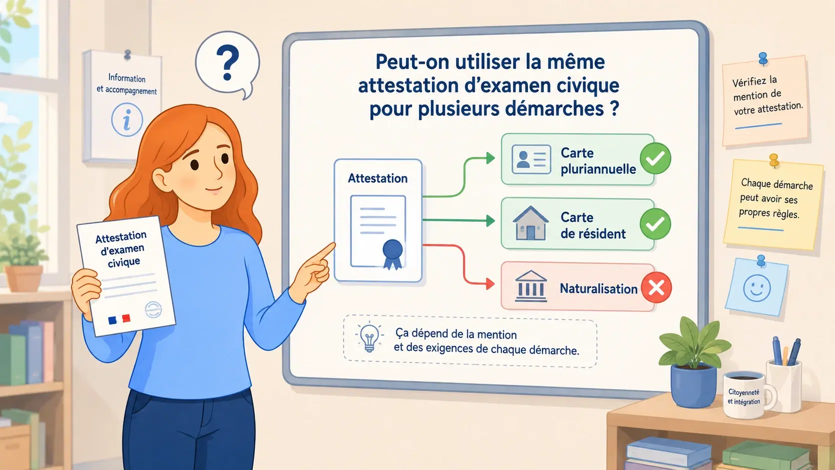 Illustration of different civic exam paths depending on the administrative procedure.